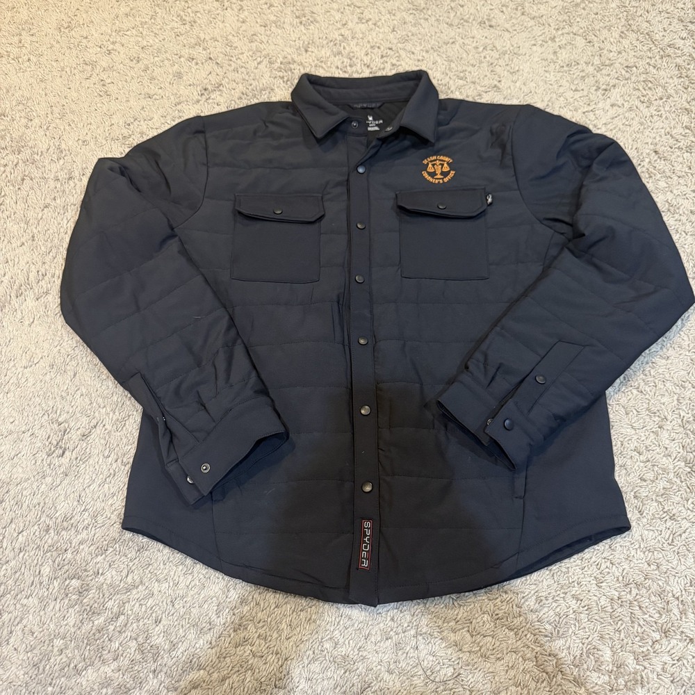 Spyder Jacket Mens Medium Black Skagit County Coroner Office Quilted Shacket